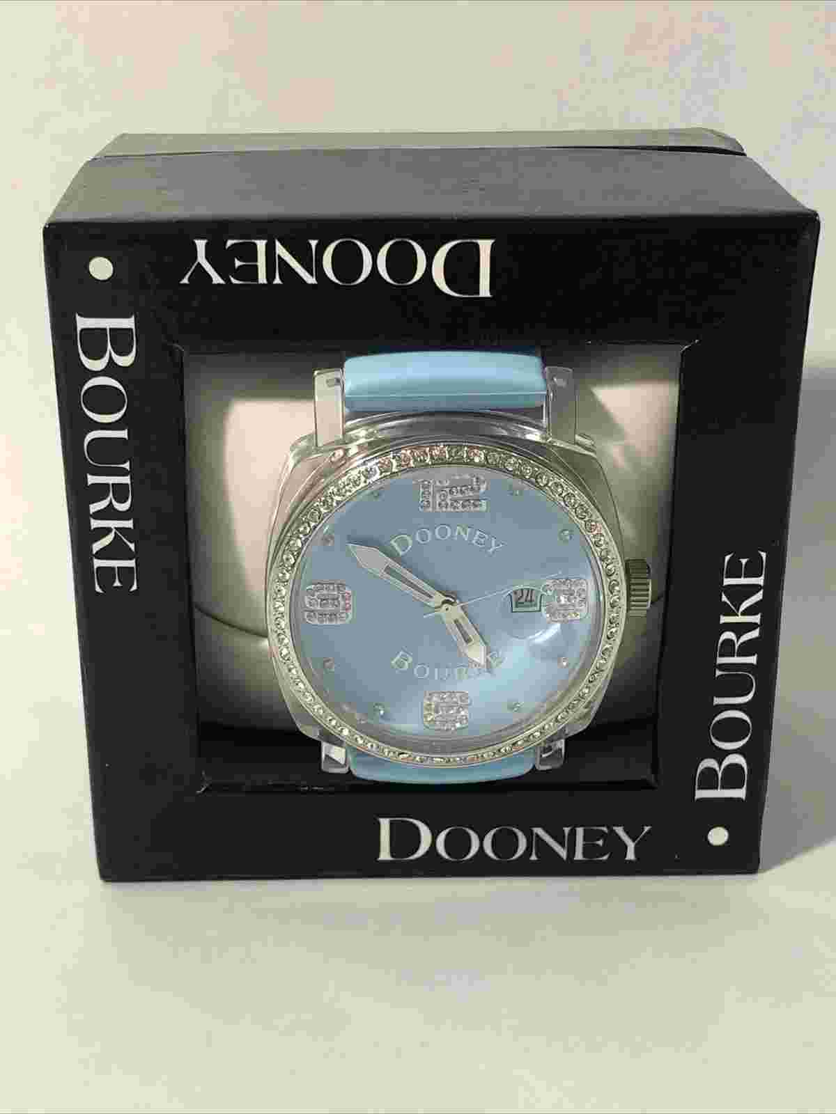 Dooney & Bourke Womens Wrist Watch-Teal Blue Rubber Band, Crystal Bezel-New Batt