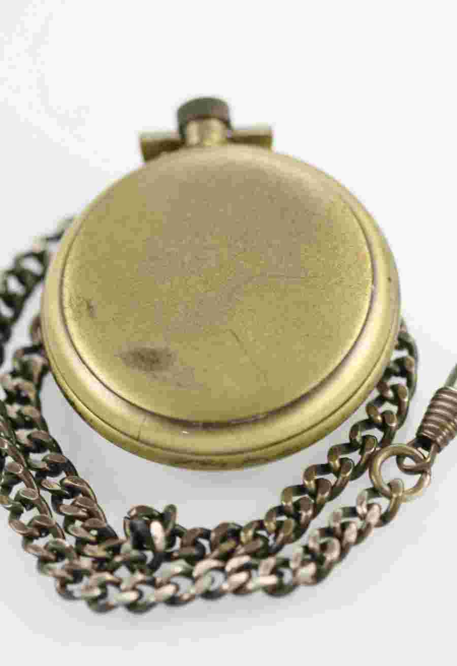 Majestron Pocket Watch Beige Mens Stainless Retro Gold 24hr Black Quartz