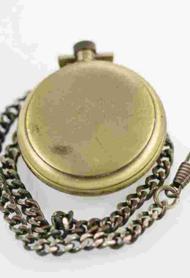 Majestron Pocket Watch Beige Mens Stainless Retro Gold 24hr Black Quartz