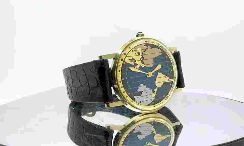 Lucien Piccard world-time automatic 14k gold watch circa 1960's box and papers