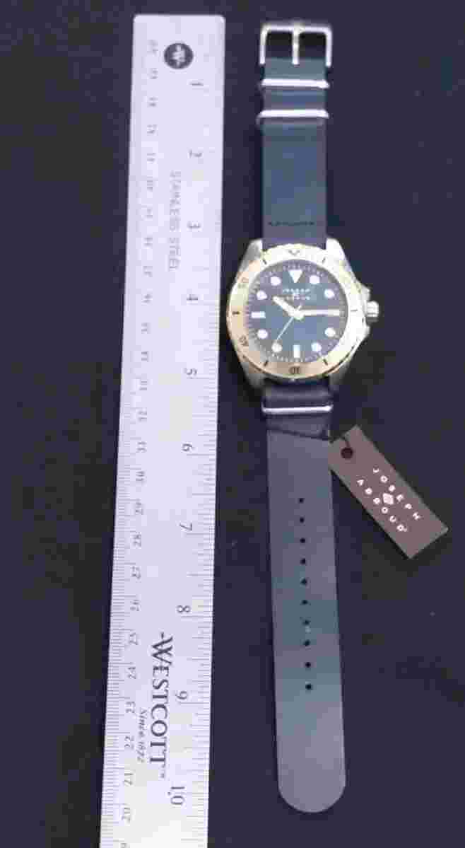 Joseph Abboud Silver Case Gold Bezel Black Dial Leather Strap NWT Watch