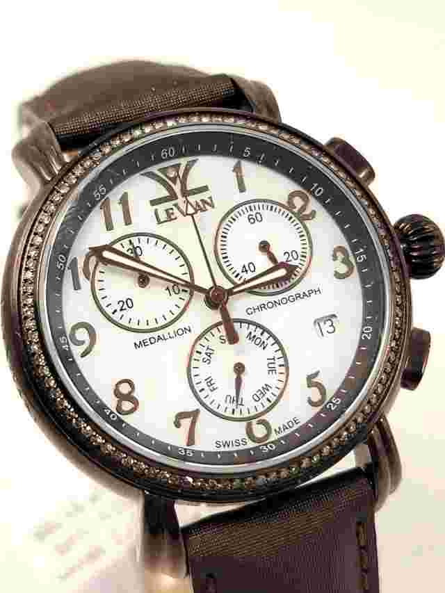 LE VIAN $1795 CHOCOLATE DIAMONDS BROWN CHRONO MOP DIAL SWISS WATCH ZAG 221