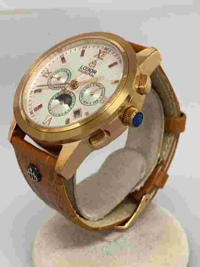 LOBOR Automatic Wristwatch Analog Leather white camel