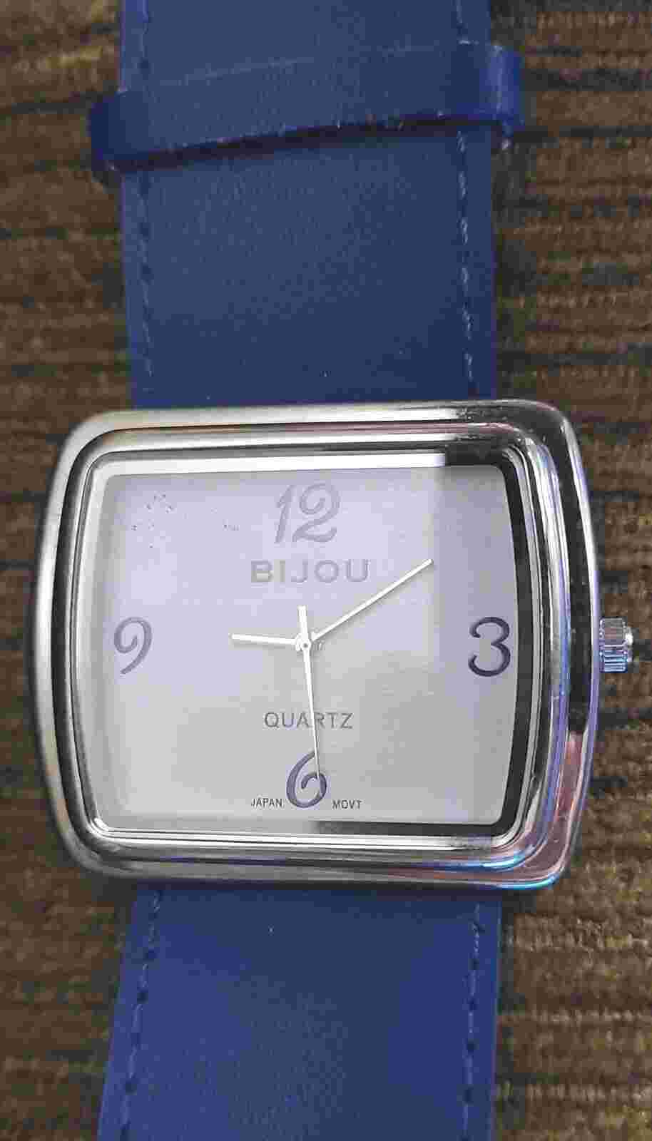 unisex adult Bijou Bijou Quartz silver rectangular face watch, blue leather band