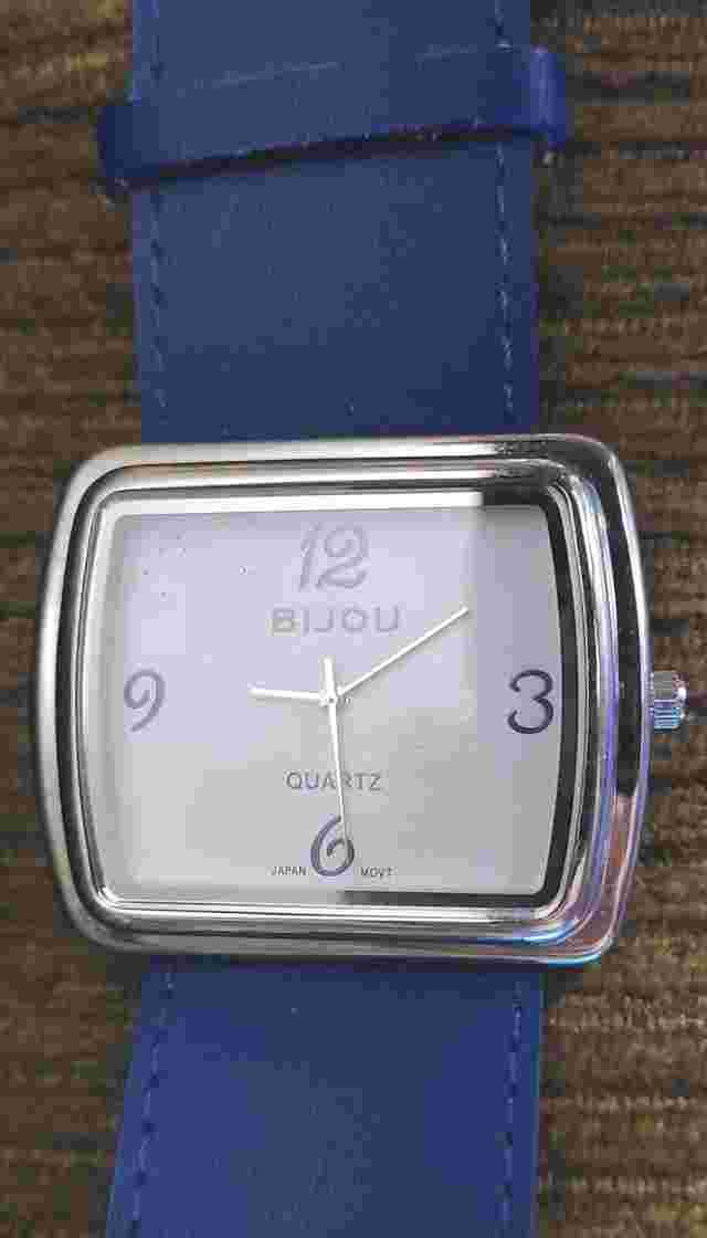 unisex adult Bijou Bijou Quartz silver rectangular face watch, blue leather band