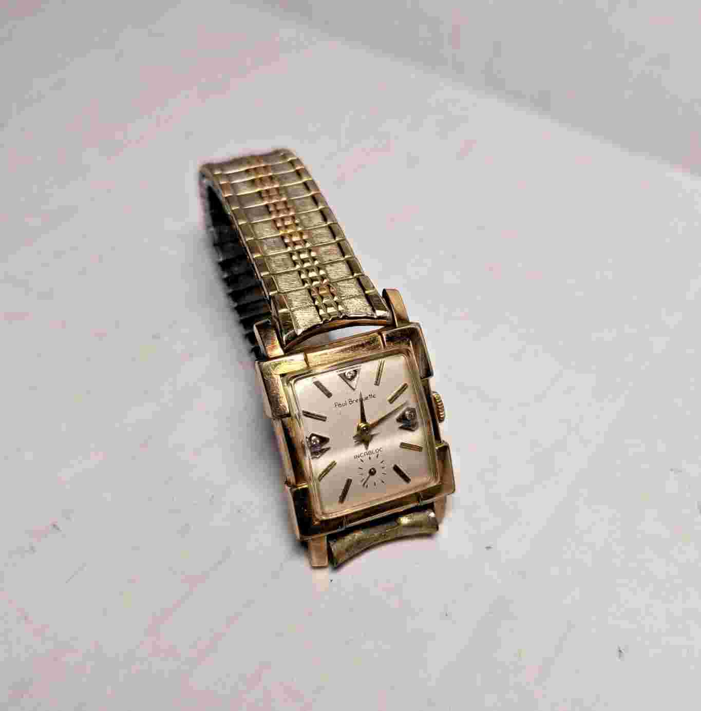 Vintage Paul Breguette 10K Gold Filled Rectangular Manual Wind with Speidel band