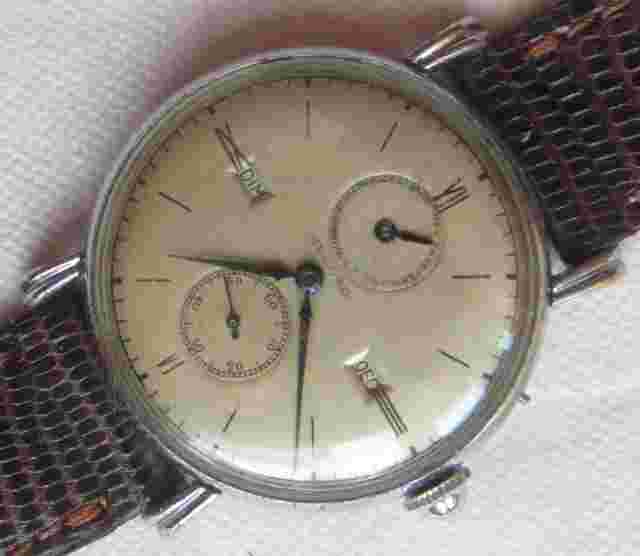 Record Triple Date mens wristwatch nickel chromiun case load manual all original