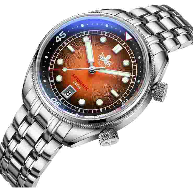 PHOIBOS EAGLE RAY 200M Automatic Compressor Dive Watch PY039F Sunray Orange