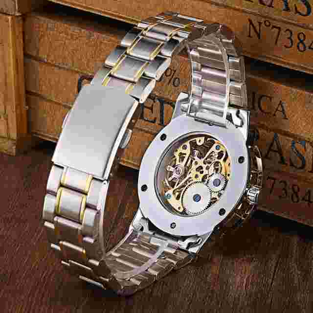 T-WINNER Men's Skeleton Watches Stainless Steel Automatic Mechanical Wrist Watch