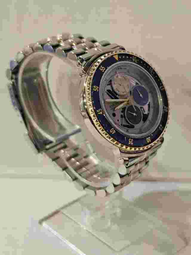 America By Perry Ellis Mens Multifunction Watch Silver/gold Tone Blue Bezel