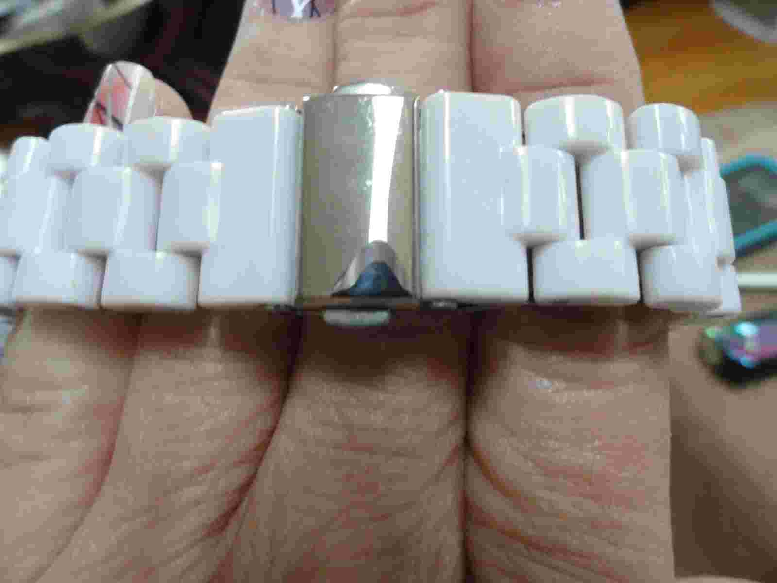 Sheffield White band w/ Buckle Band MOP & Silver Toned Face Rhinestone Watch