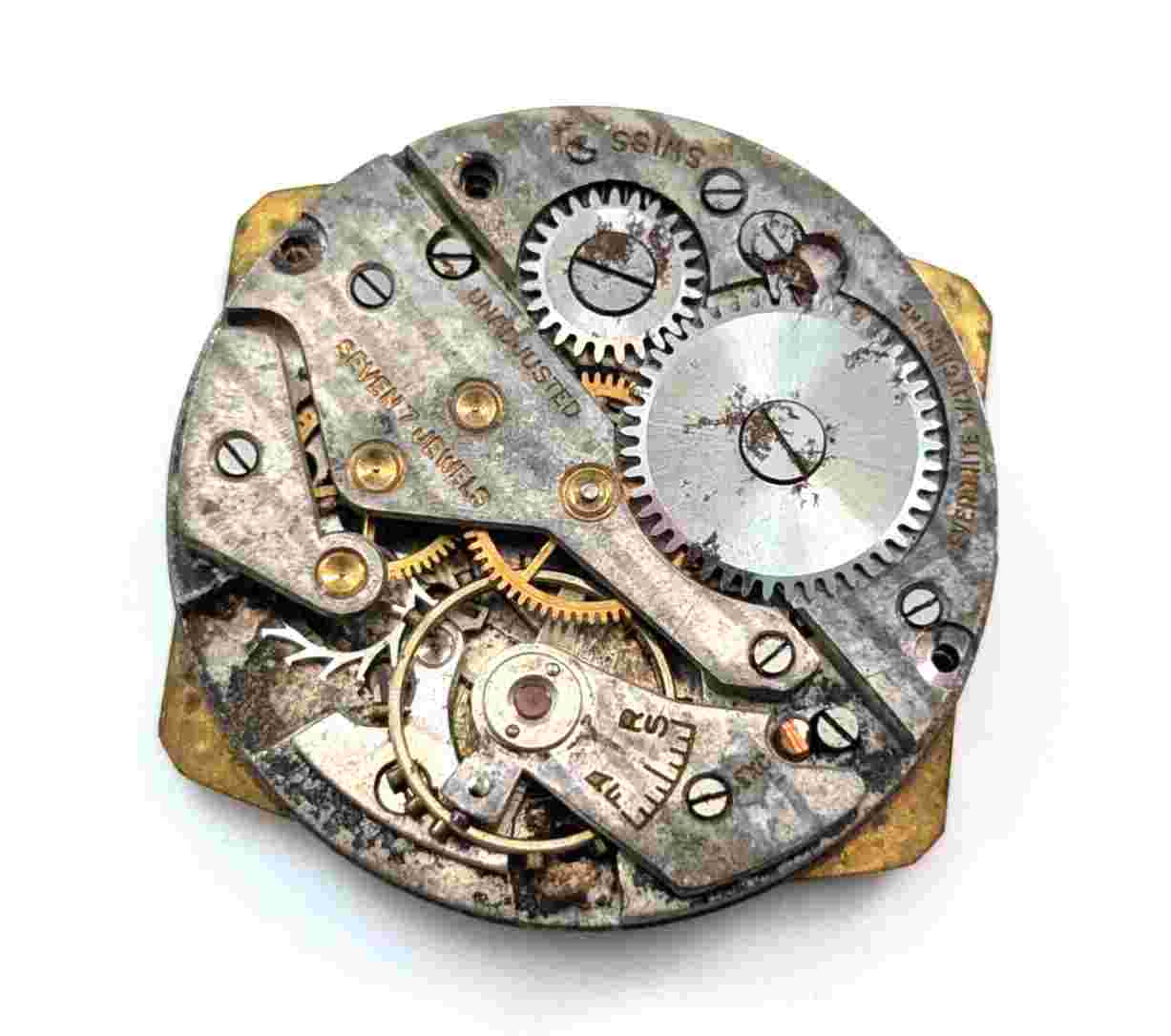 Vintage CROSBY Everbrite Watch Company Art Deco Men's 25mm Movement PARTS REPAIR