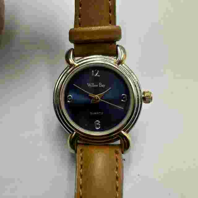 Willow Bay Watch Women Silver Tone Blue Dial Brown Faux Leather Band New Battery