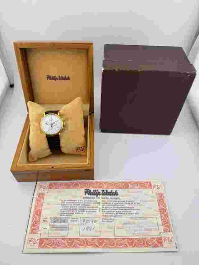 Philip Watch 3061 Chronograph Lemania 1873 Gold Plated Case Men Swiss Made White
