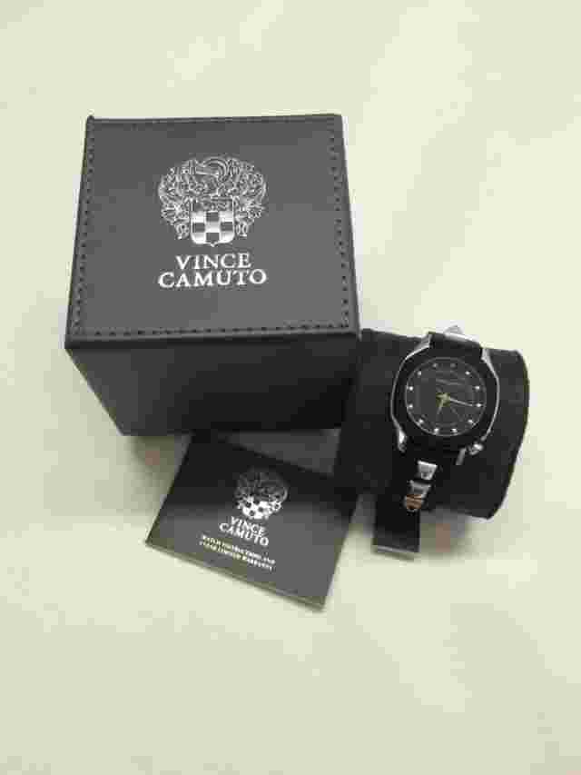 NIB Vince Camuto Blk & Silver Studded Strap Ladies Watch VC/5107BKBK