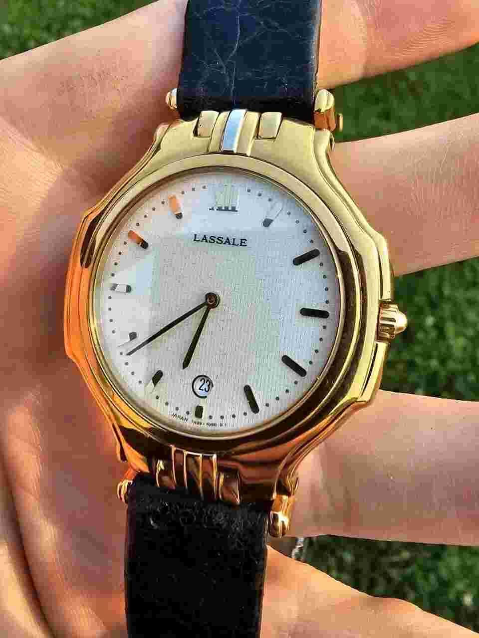 Vtg Lassale Seiko Ultra Thin Gold Plated Men's Watch 7N39-7019 Linen Original
