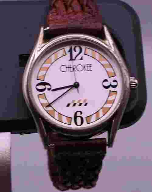 Vintage CHEROKEE Watch New Battery Brown Leather Band