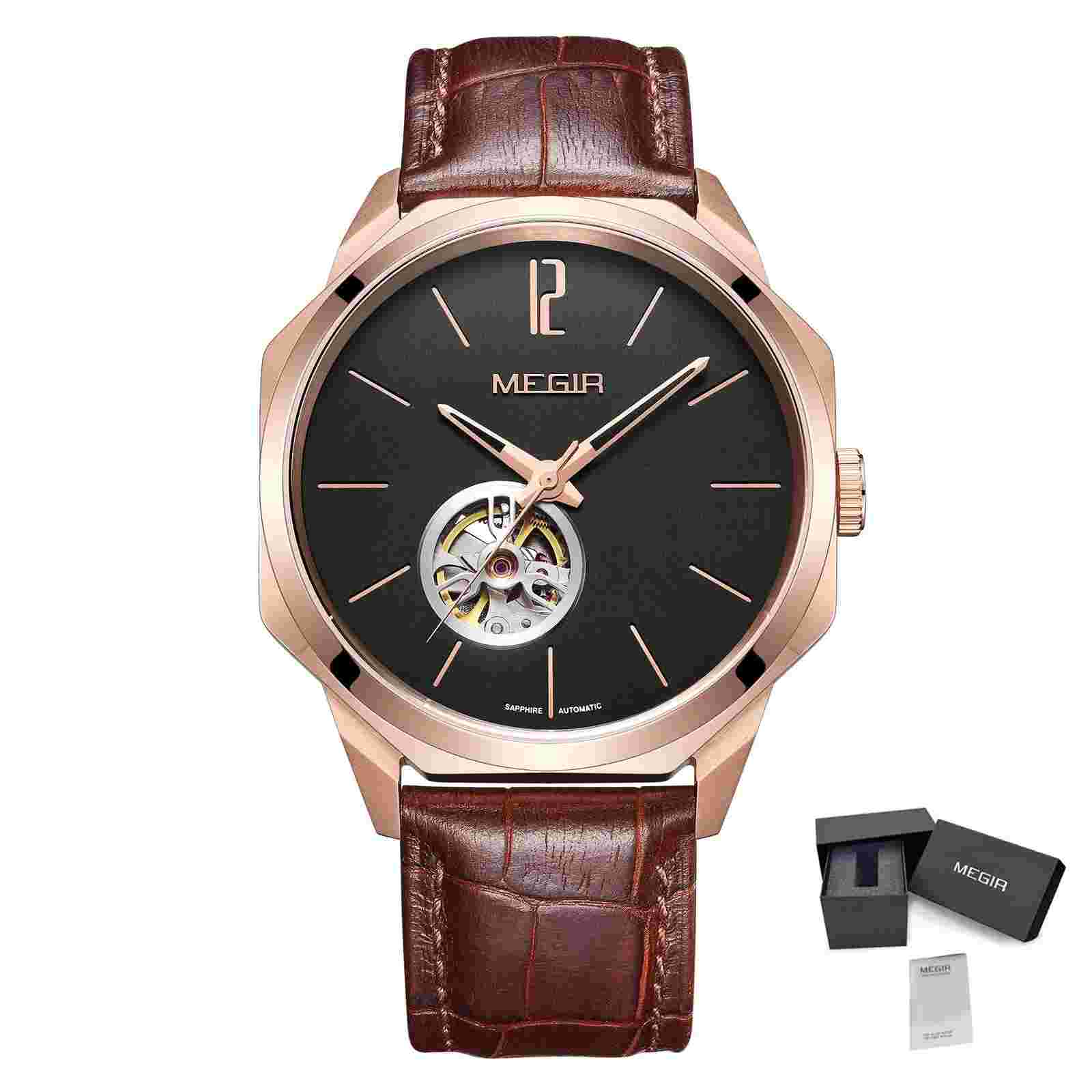 Retro Men's Wristwatch Luxury Automatic Mechanical Watches Leather Strap Sapph