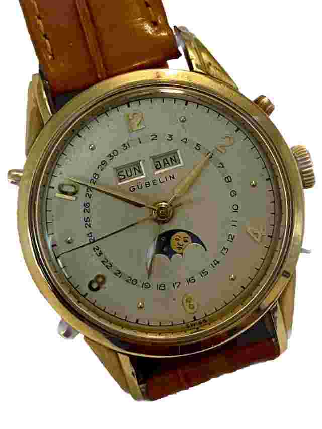 Gübelin 18K TRIPLE DATE ASTRONOMIC CALENDAR MOONPHASE AUTOMATIC 39MM ca.1955