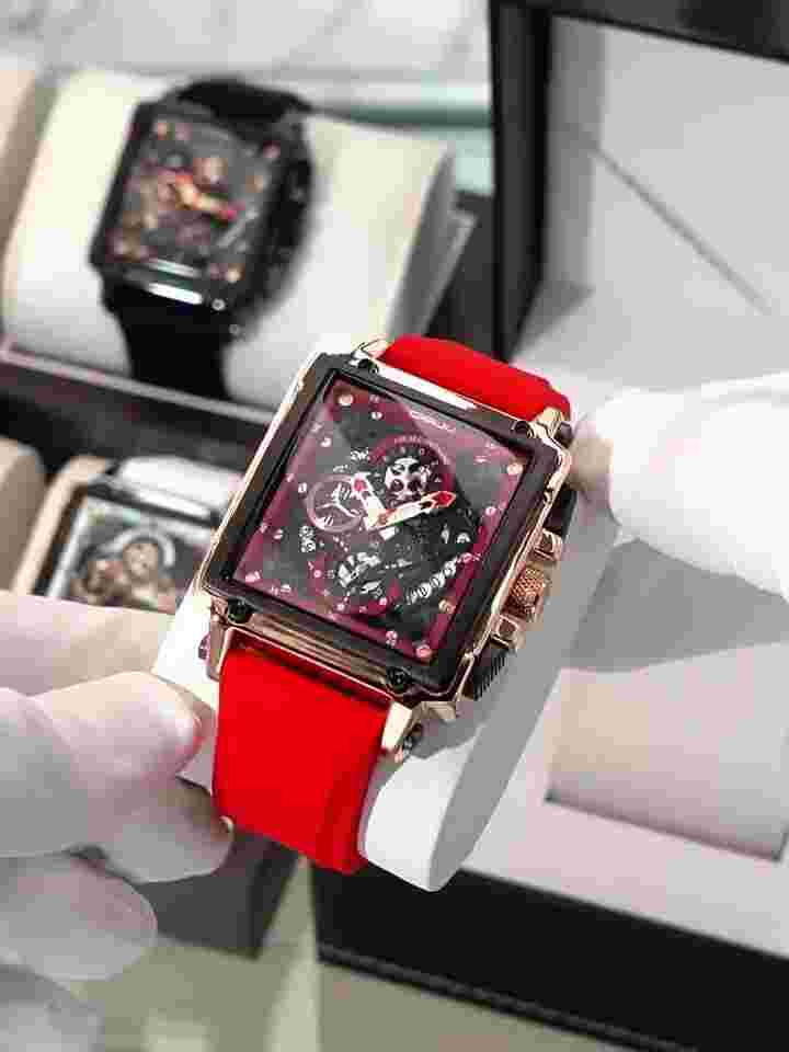CRRJU Men Square Watch Chronograph Wristwatch Silicone Strap Business Male Watch