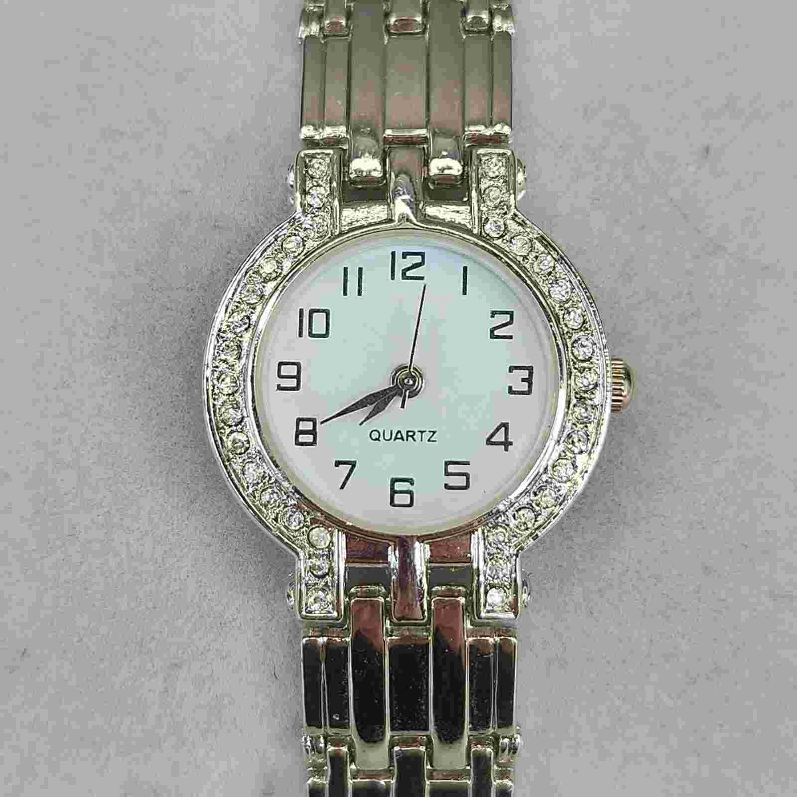 Haband Watch Women Quartz Rhinestone Bezel Silver Tone Bracelet Working