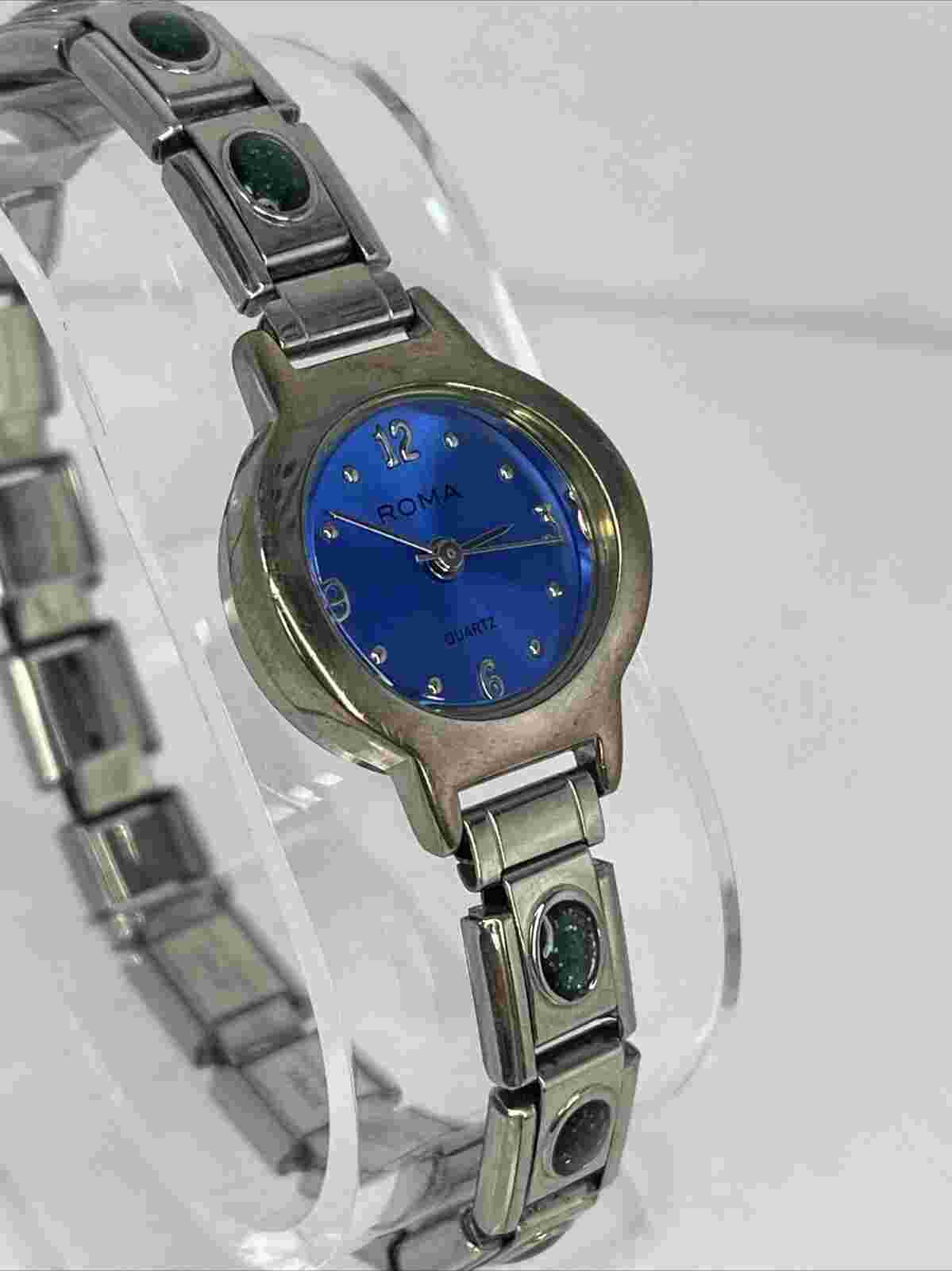 Roma Women's Quartz Watch Blue Charm Stretch Band 22mm Case- New Battery