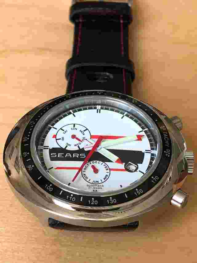 Sears automatic watch tachymeter scale daydate NOS-Style unworn XXL case