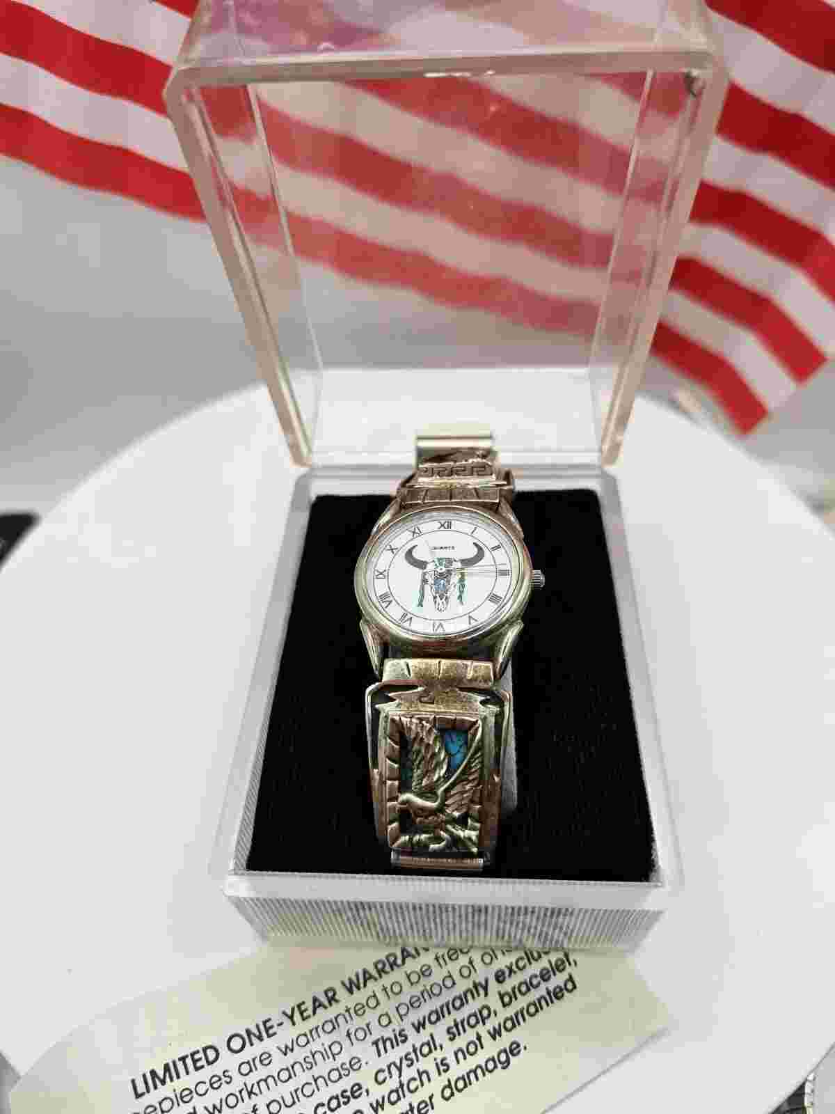 Vintage Large sterling silver Turquoise Native American Watch Rainbow Trading
