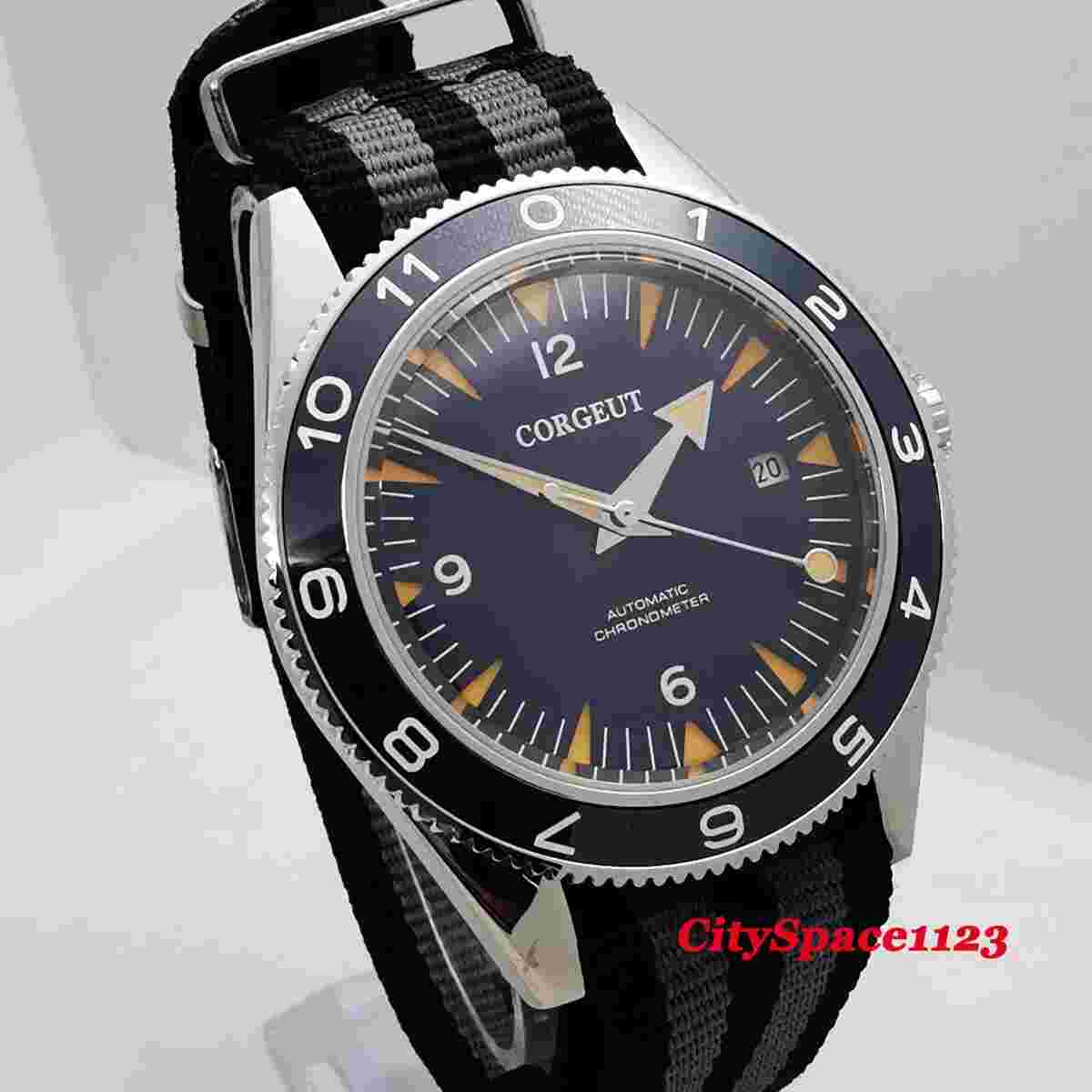 41mm Corgeut Ceramic Blue bezel Stainless Steel Sapphire Automatic Men's Watch