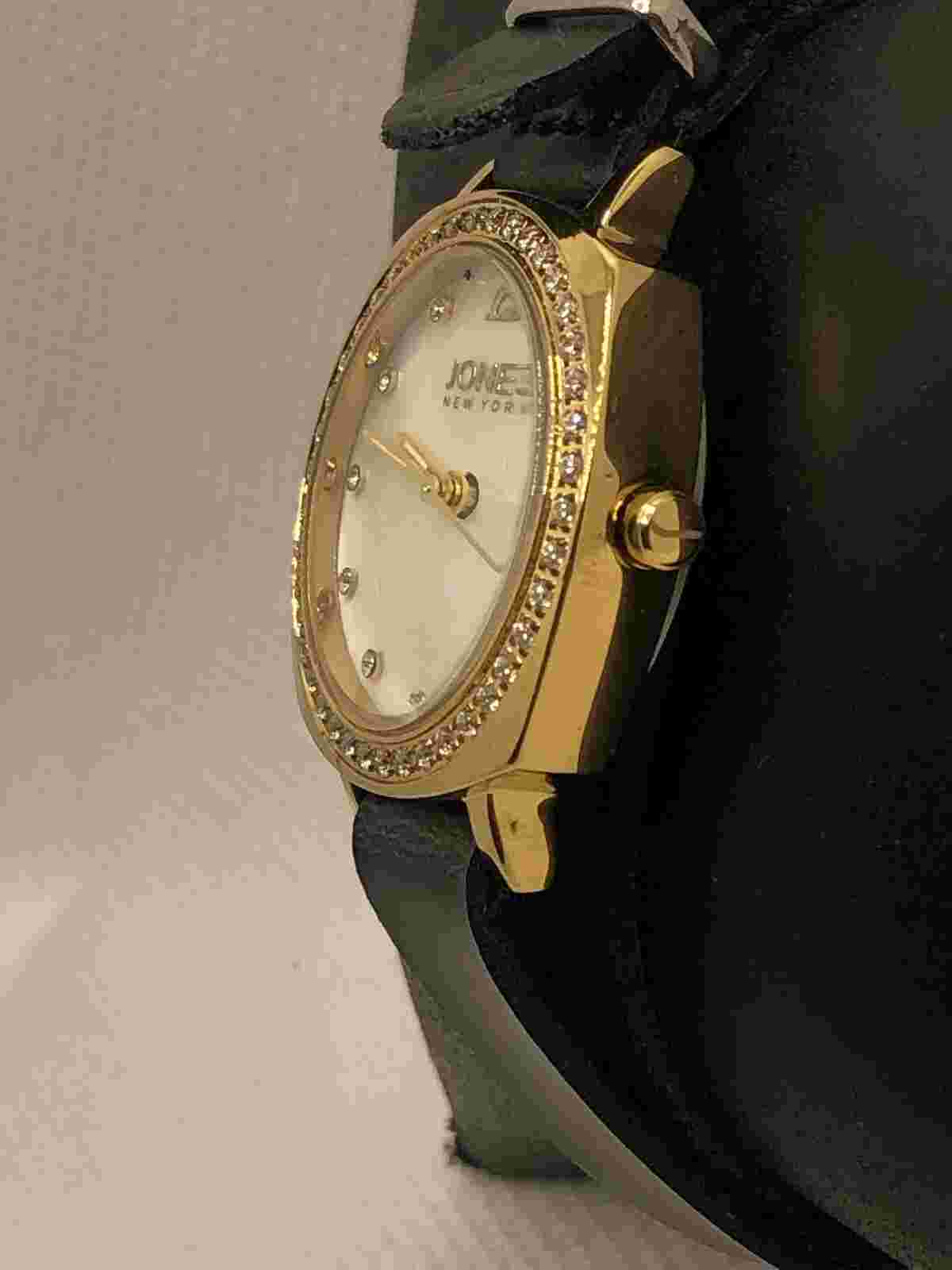 Jones New York JNY1582 Women Black Leather Analog White Dial Quartz Watch KS284