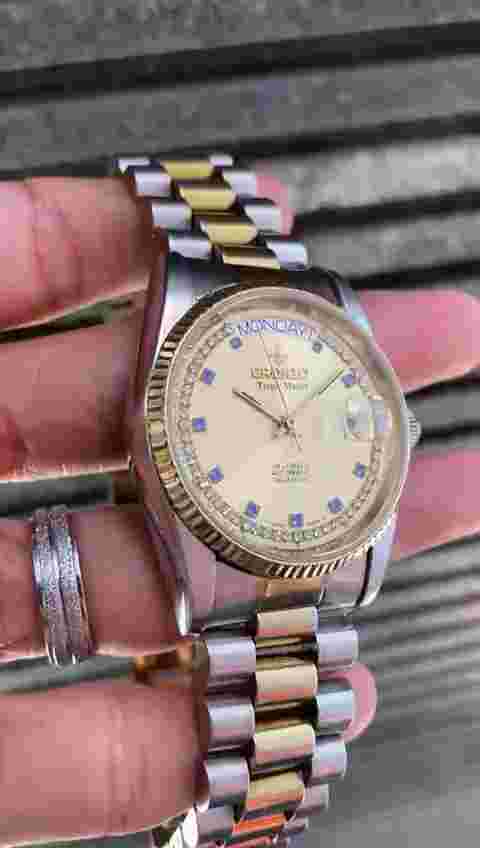Rare Pronto President Day Date Automatic ETA Dual Tone Diamond Vintage Men Watch