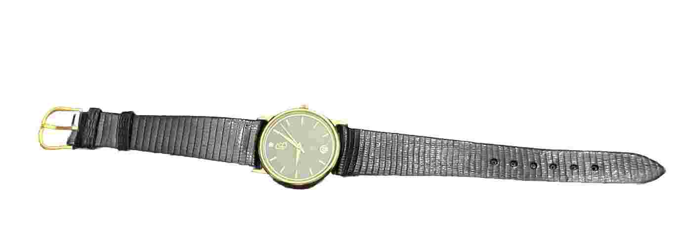 Paul Baguette Ladies 14K Gold  Watch With Black Leather Strap New Vintage