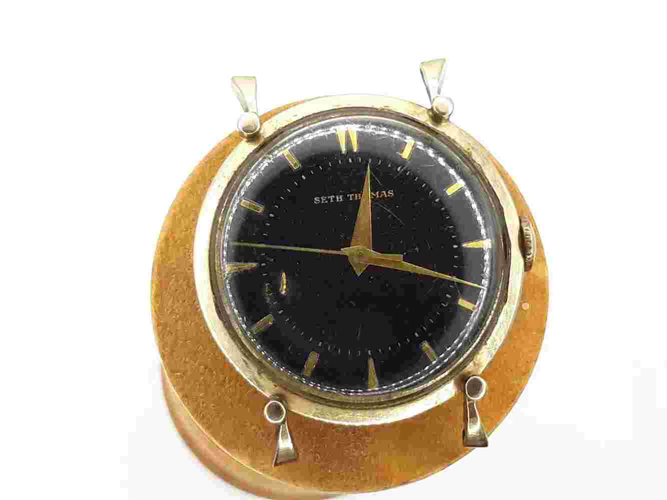 VINTAGE SETH THOMAS Wrist Watch Men's Wrist Watch. Rare Black Dial. Gold Filled