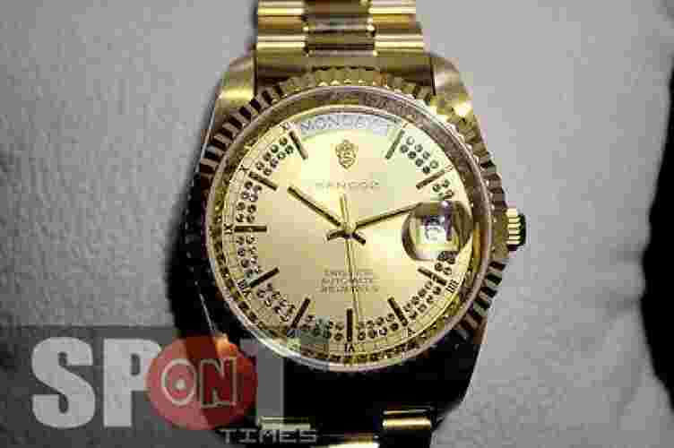 Sandoz Strip Hour Marker with Diamond Gold Dial Automatic Men's Watch 8732D-34-8