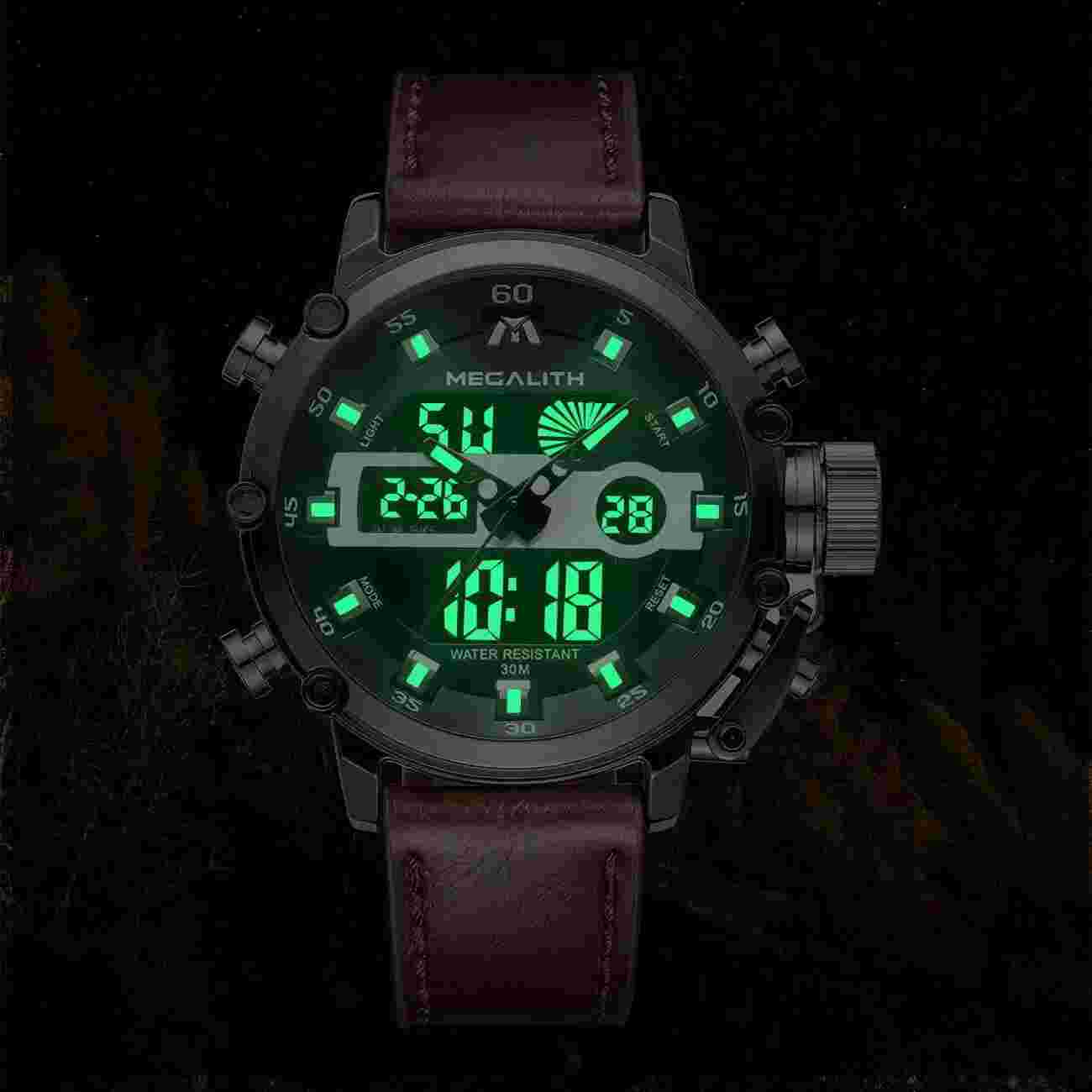 MEGALITH Upgraded Military Men Watch Japanese Quartz Multifunction Silver Superb
