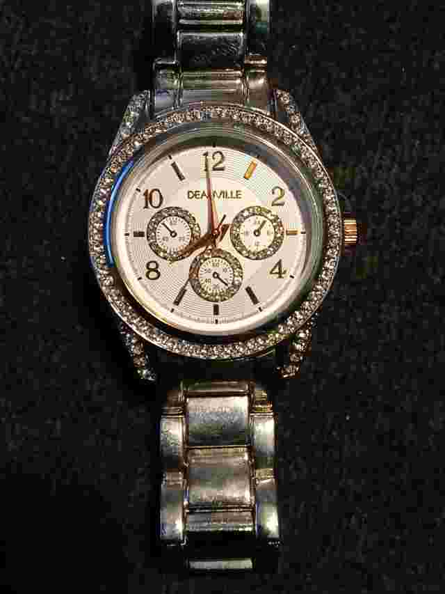 Deauville Crystal Accent Silver Tone Dial Round Case Stainless Steel Link Watch