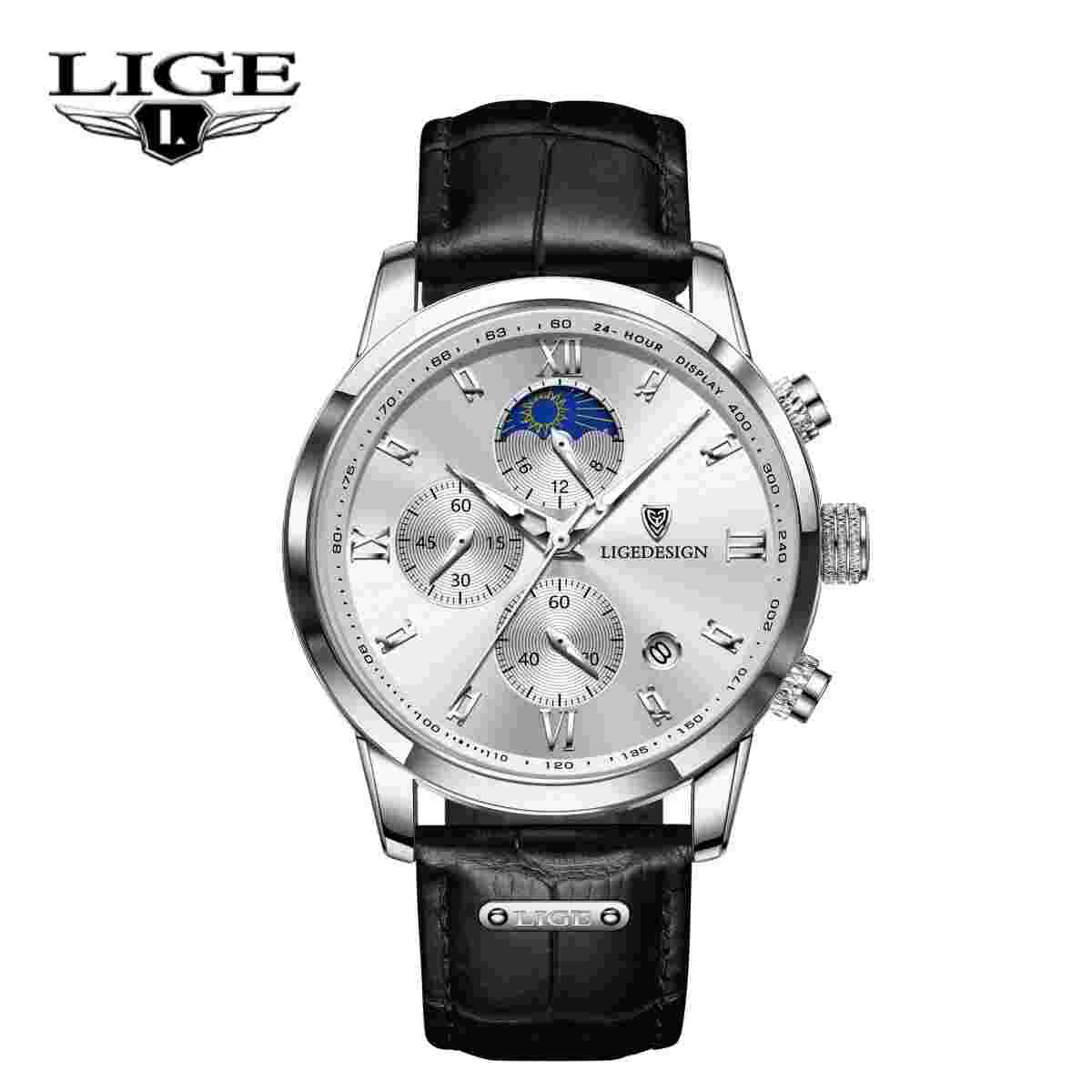 2024 Men Quartz Watch Analog Luminous Leather Strap 3ATM Waterproof Wristwatch