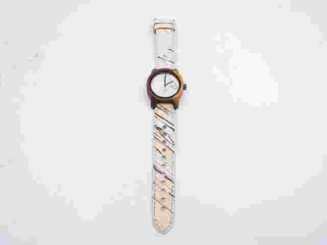 Mistura Marco Wooden Watch with Two tone Wooden Face and Cream Leather Strap