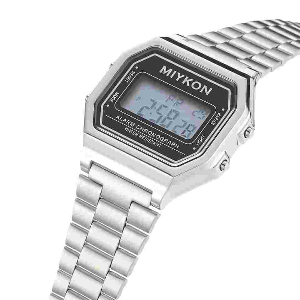 Miykon Unisex Watch Japanese Quartz Digital, Dual Time, Date, Silver Superb