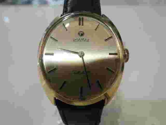 18k Yellow Gold Men's Roamer Automatic Watch w/ Leather Band