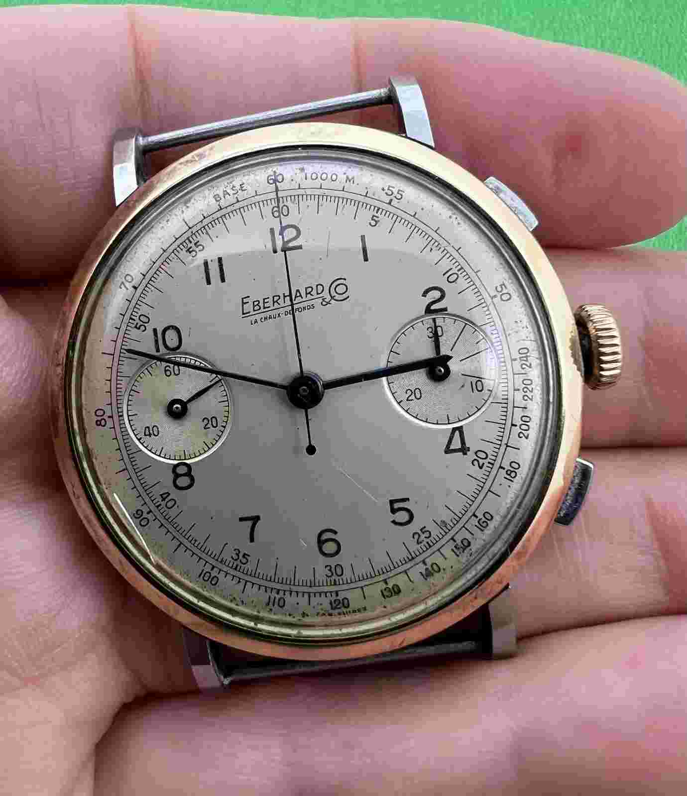 EBERHARD PRE EXTRA-FORT CHRONOGRAPH CAL 16000 OVERSIZE 39.5mm GOLD & STEEL WATCH