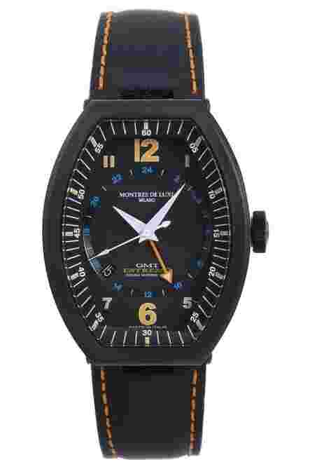 Montres De Luxe Men's EXN 9502 Estremo Black Titanium and Aluminum Luminous Leather Date Watch