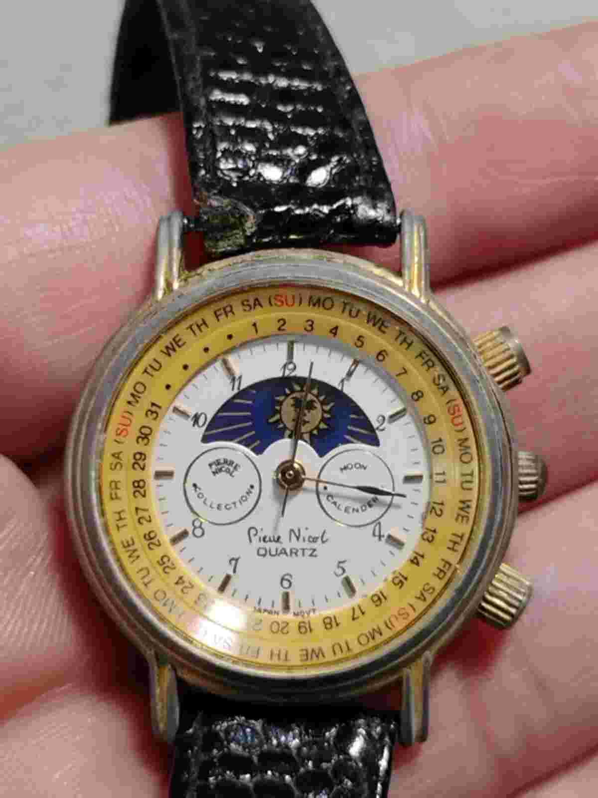 VTG Pierre Nicol Watch Womens Round Moon Calendar Phase Luner Date Two Tone