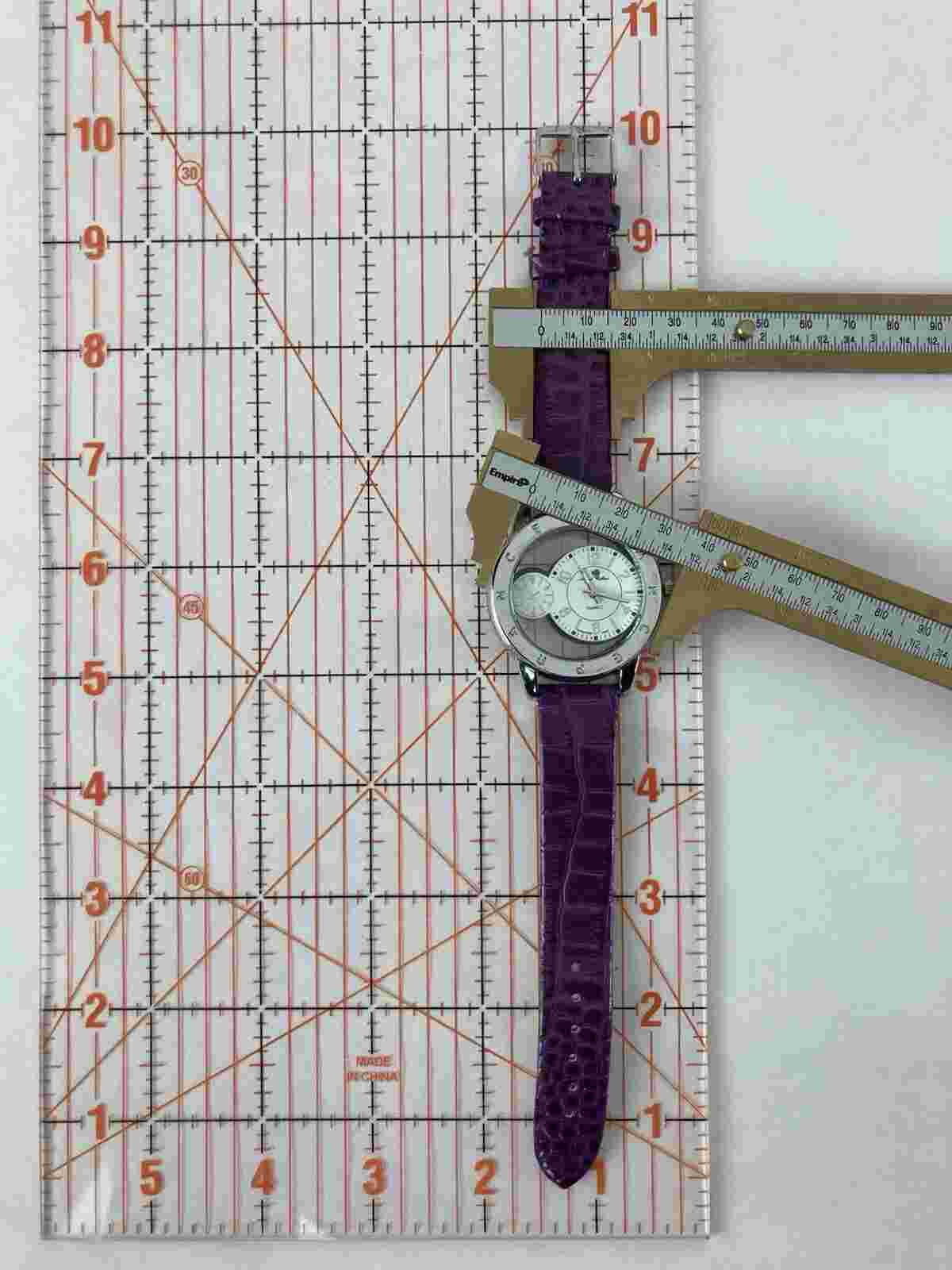 Angel Star 40mm Silver Tone Quartz Watch w/Purple Leather Band & Battery