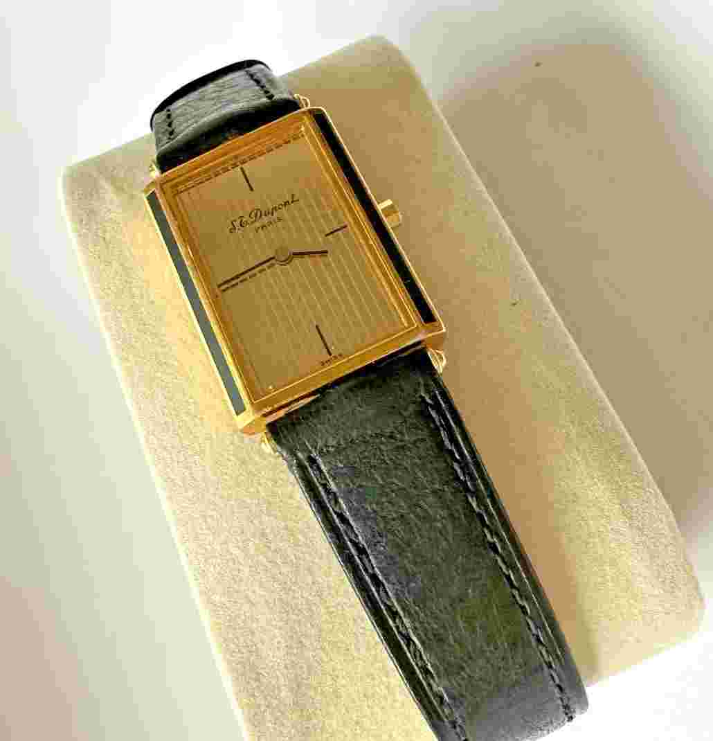 S.T. Dupont Paris Men Rectangular Quartz Gold Dial Laque de Chine REDUCED