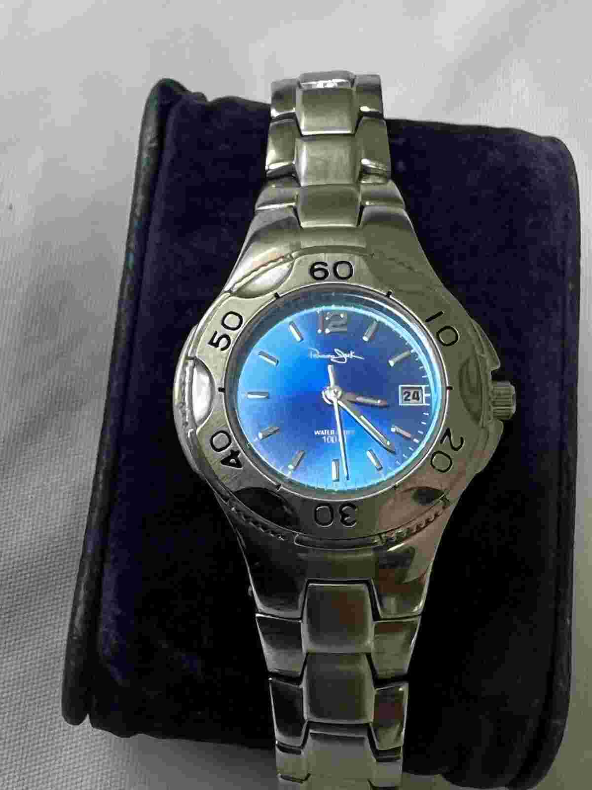 Panama jack ladies watch blue face date water resistant 100 feet, 29 mm case