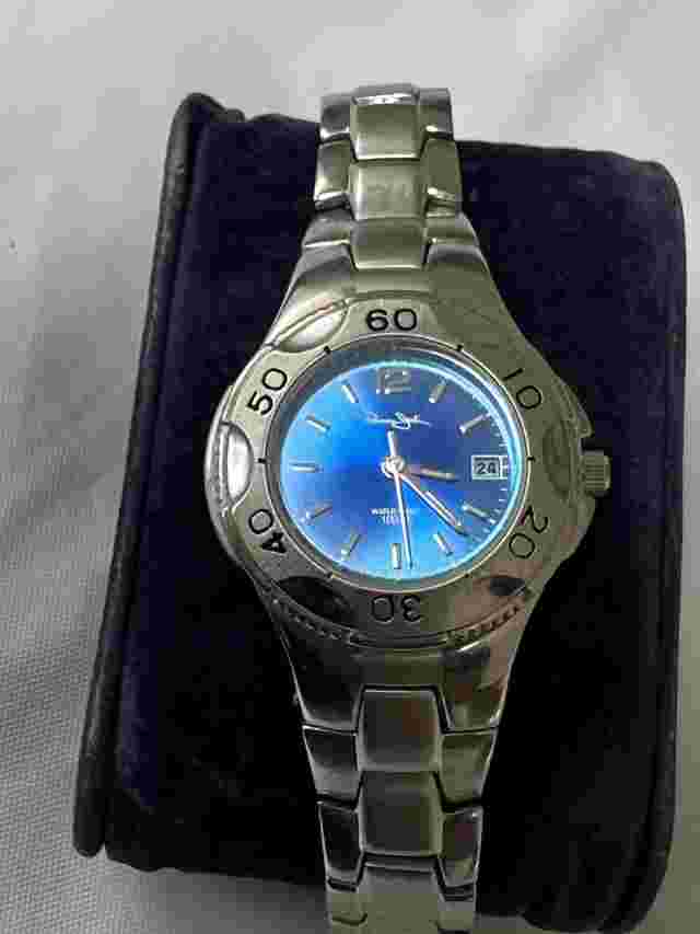 Panama jack ladies watch blue face date water resistant 100 feet, 29 mm case
