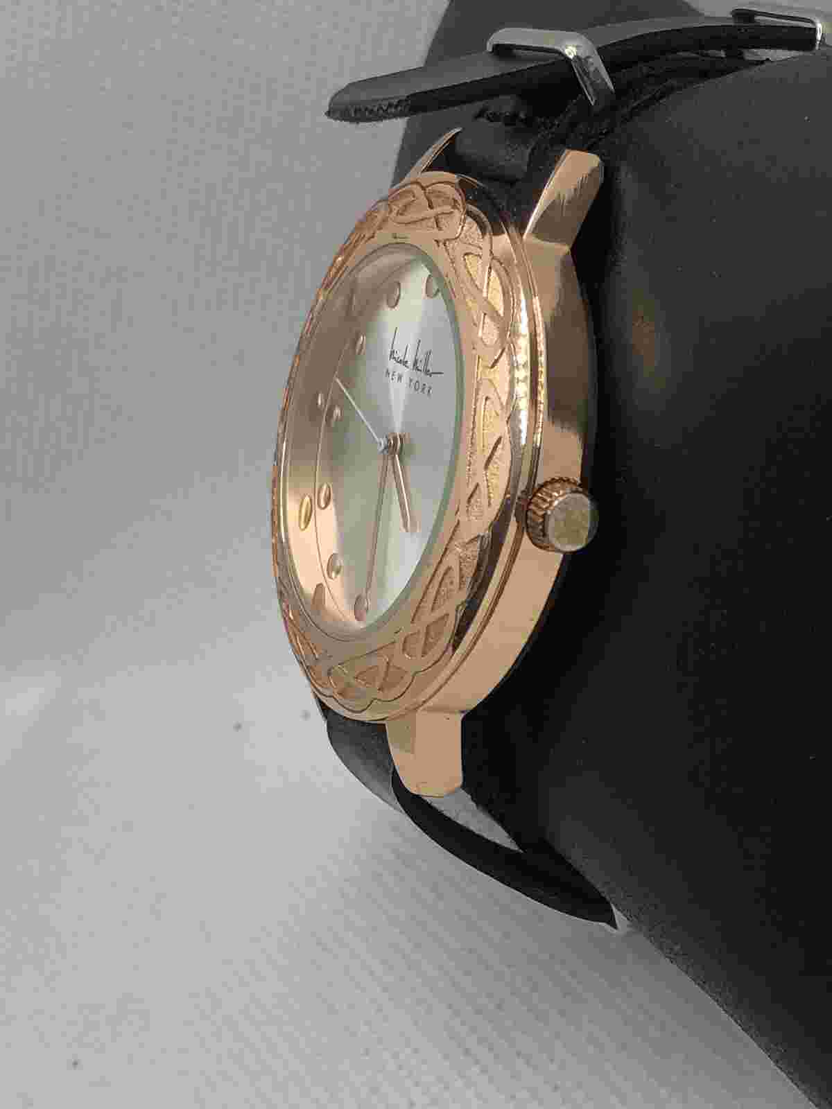 Nicole Miller Unisex Leather Analog Silver Dial Quartz Watch W/ Custom Band OL95