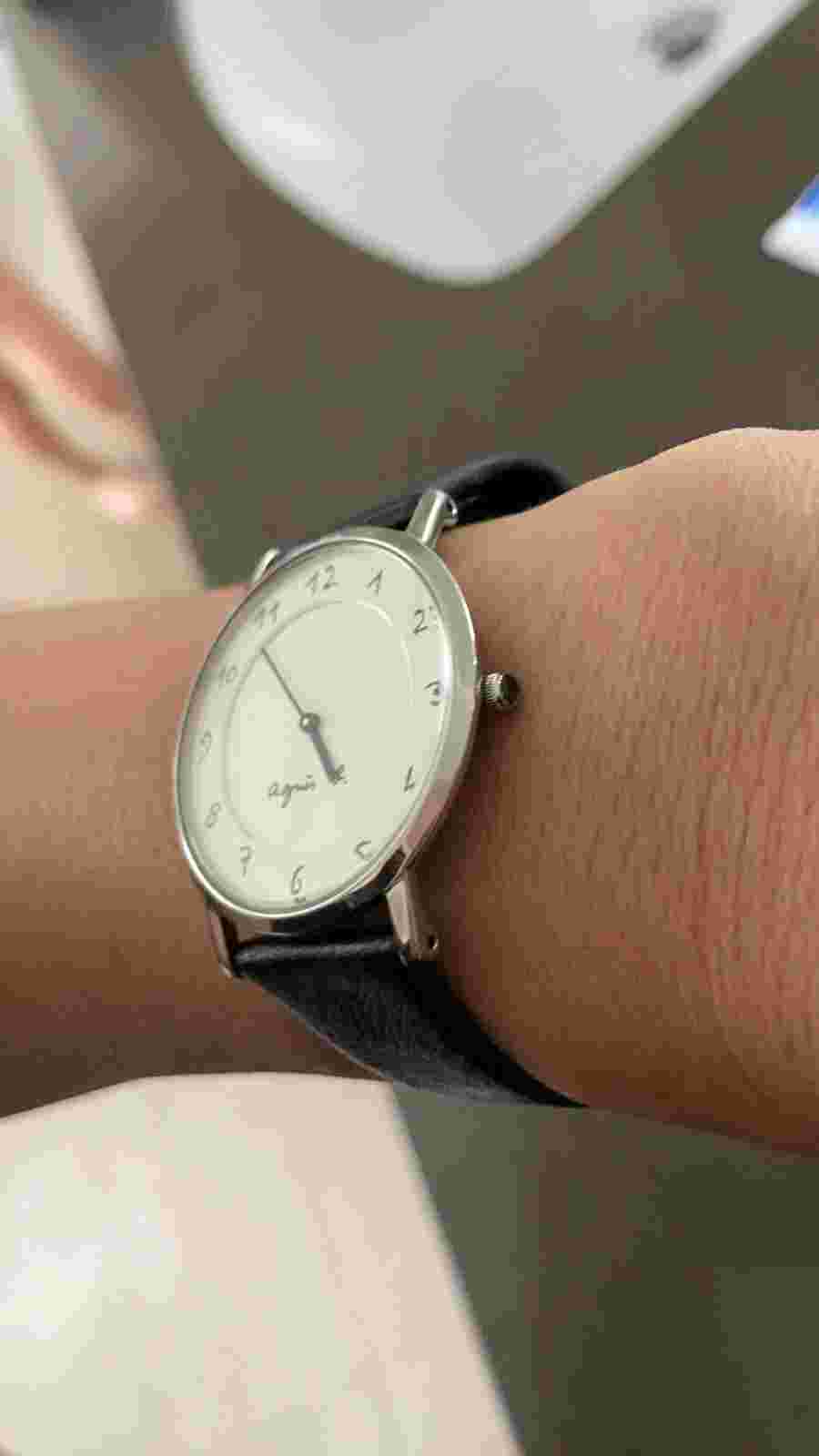 Agnes B Leather Watch Unisex, Silver HW, 34mm, Fresh Battery