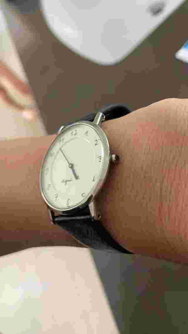 Agnes B Leather Watch Unisex, Silver HW, 34mm, Fresh Battery